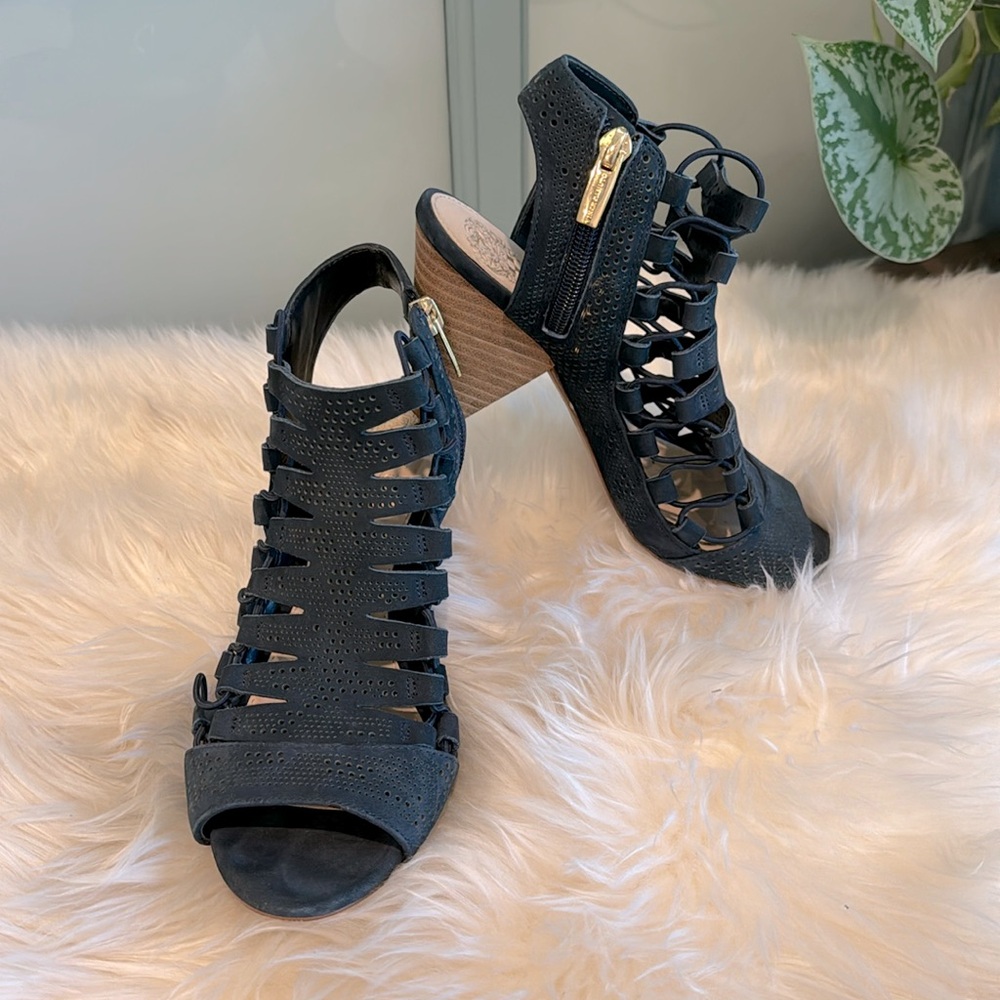 Vince Camuto Eliaz Caged Peep Toe Gladiator Sandals / Booties Size 7.5 Navy Blue